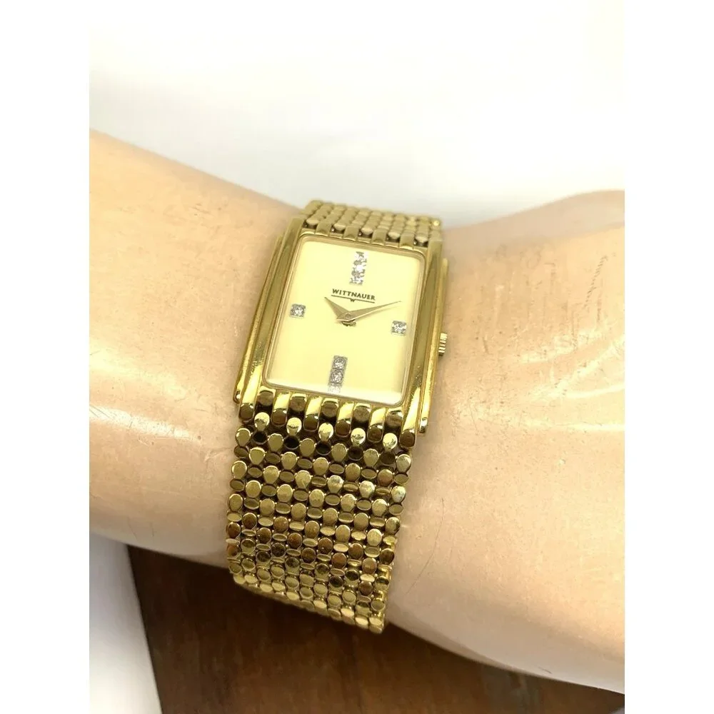 Wittnauer Men's Watch 11D12 Swiss Quartz Diamond Tank Gold Tone Steel 25x33mm